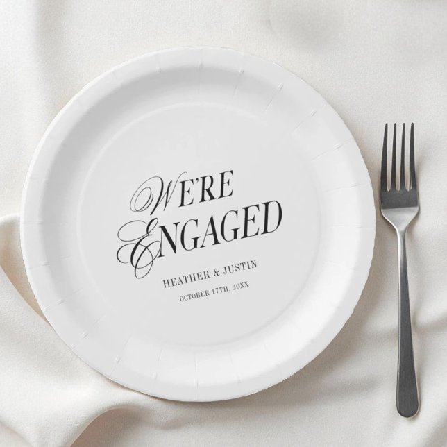Black and White Classic Formal We're Engaged Paper Plate (Creator Uploaded)