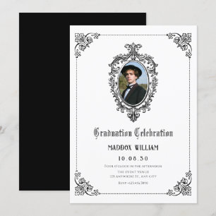 Black and white Classic gothic graduation photo Invitation