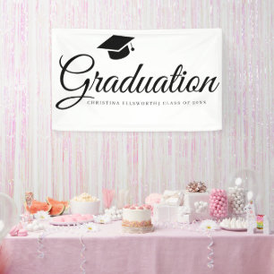 Black And White Classic Graduation Cap Party  Banner