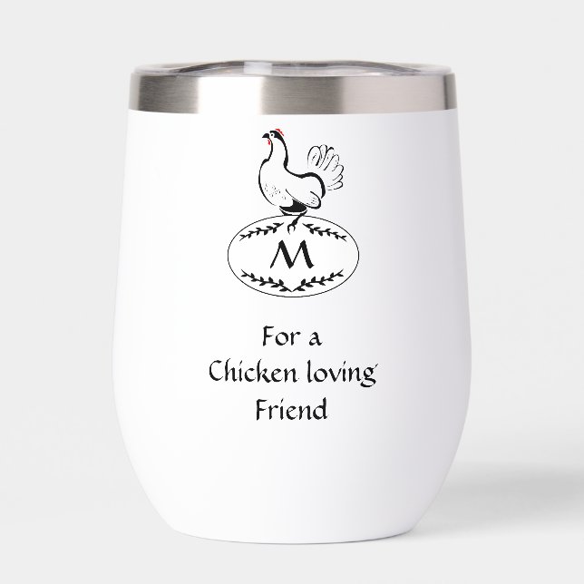 Black and White Classic Hen on a Monogram Egg (Back)