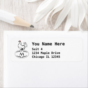 Black and White Classic Hen on a Monogram Egg