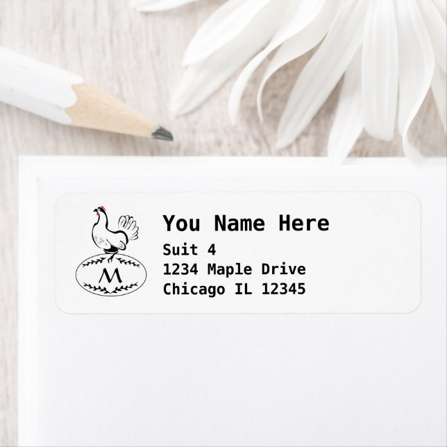 Black and White Classic Hen on a Monogram Egg (Insitu)