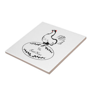 Black and White Classic Hen on a Monogram Egg Tile