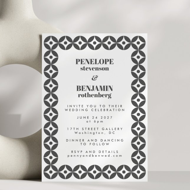Black and White Classic Mid Mod Geometric Wedding Invitation (Creator Uploaded)