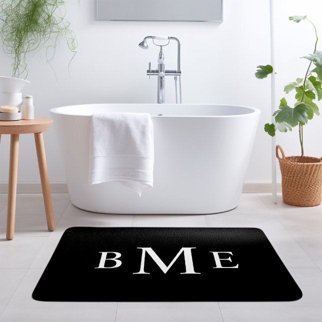 Black and White Classic Monogram | Editable Colour Bath Mat (Creator Uploaded)