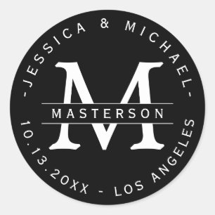Black and White Classic Monogram Wedding Stickers