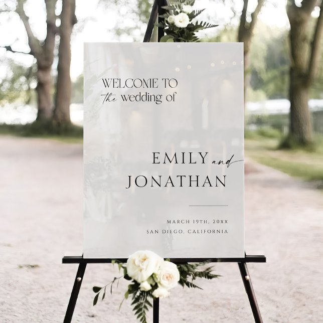 Black and White Classic Old Money Wedding Welcome Acrylic Sign (Creator Uploaded)