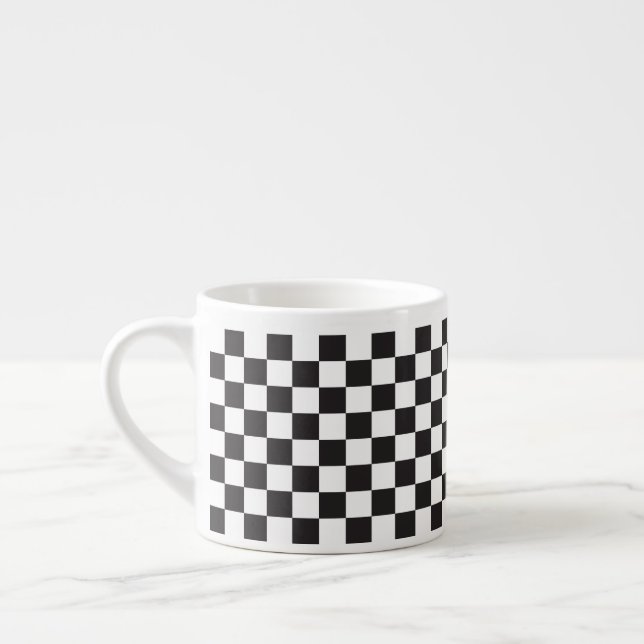 Black And White Classic Retro Chequered Pattern Espresso Cup (Left)