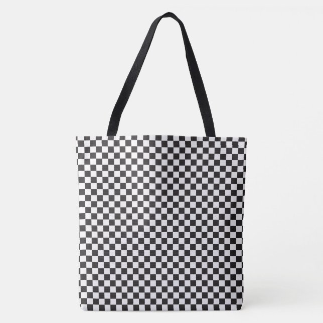 Black And White Classic Retro Chequered Pattern Tote Bag (Front)