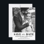 Black and White Classic Typography Photo Save The Date<br><div class="desc">Black and White Classic Typography Photo Save the Date Announcement. Customisable save the date announcement featuring black classic typography and stripes back pattern. Personalised by adding your own photo and details. Other colours are available.</div>