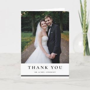 Black and White Classic Typography Striped Wedding Thank You Card