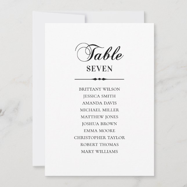 Black and white classic wedding seating chart invitation (Front)