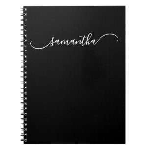 Black and White Classy Curved Swash Signature Name Notebook