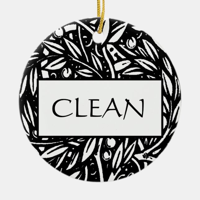Black and White Clean Dirty Dishwasher Hanger Ceramic Tree Decoration (Front)