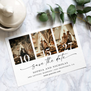 Black and white clean modern script collage photo save the date