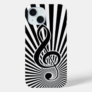Black and White Clef Music Note on Starburst iPhone 15 Case