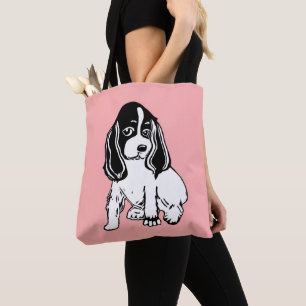 Black and White Cocker Spaniel Light Pink Tote Bag