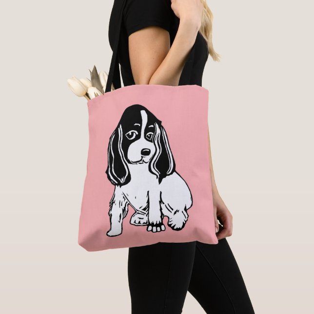 Black and White Cocker Spaniel Light Pink Tote Bag (Close Up)