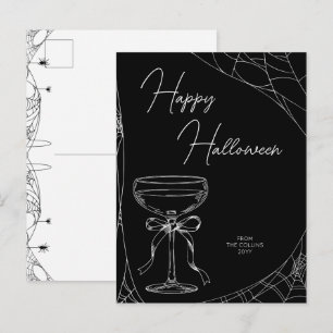Black and White Cocktail Bow Adult Happy Halloween Holiday Postcard