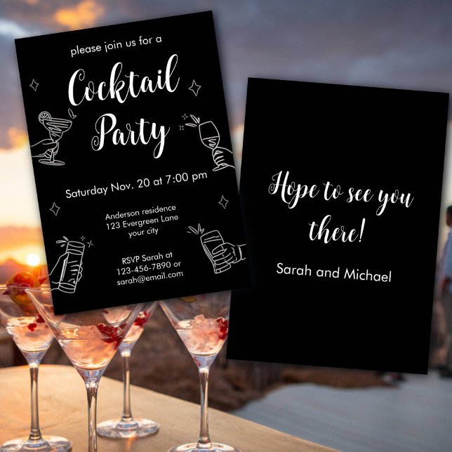 Black And White Cocktail Party Minimalist Invitati Invitation (Creator Uploaded)