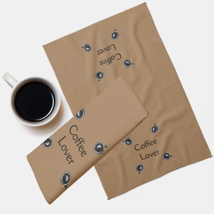 Black and White Coffee Cup Pattern Personalised Tea Towel