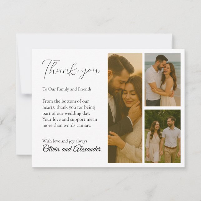 Black and white Collage Wedding Thank You Card (Front)