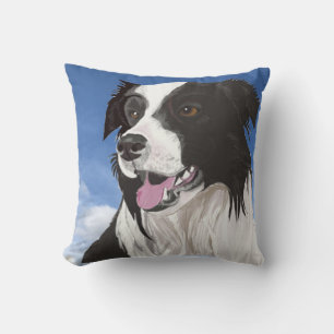 Black and White Collie against a Blue Sky Throw Pi Cushion