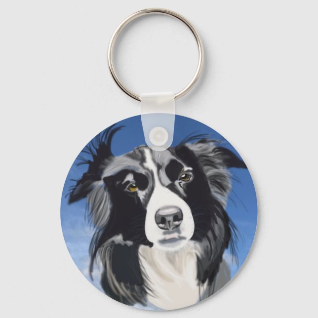 Black and White Collie   Key Ring (Front)