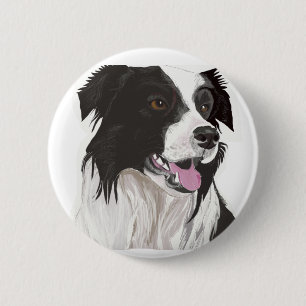 Black and White Collie with Brown eyes 6 Cm Round Badge