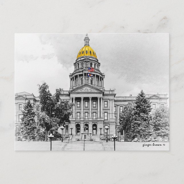 Black and White, Colorado State Capitol Bldg #2 Postcard (Front)