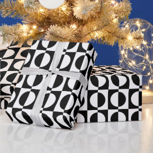 Black and White Colorblock Squares and Dots Wrapping Paper