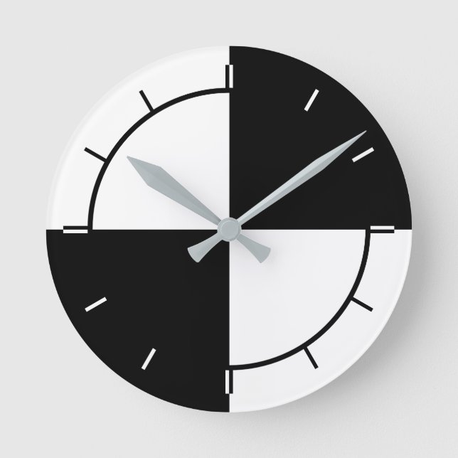 Black and white colour blocks circle no numbers  round clock (Front)