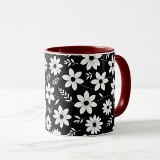 Black and white colour flower shape mug cup