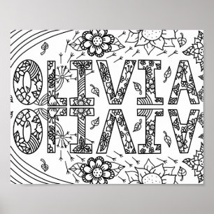 Black and White Colouring Page Girl's Name Olivia Poster