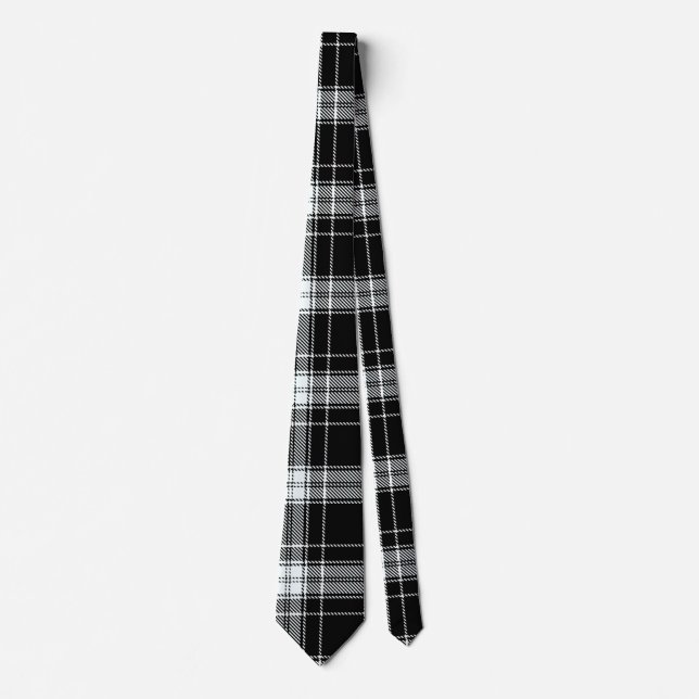 Black and White Colours - Tartan; Plaid Pattern Tie (Front)
