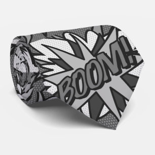 Black and White Comic Book Pop Art BOOM Superhero Tie