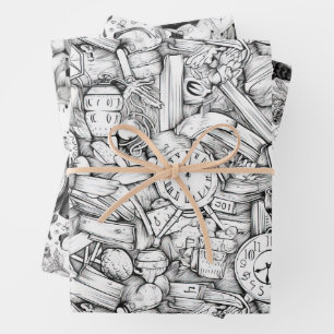 Black and White Comics Pattern Wrapping Paper Sheet