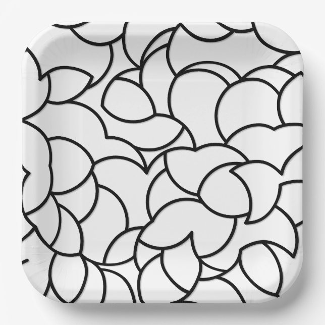 Black and White Comingled Abstract Paper Plate (Front)