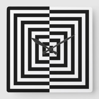 Black and White Concentric Squares Opti Art Square Wall Clock