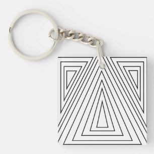 Black and White Concentric Triangle Pattern Key Ring