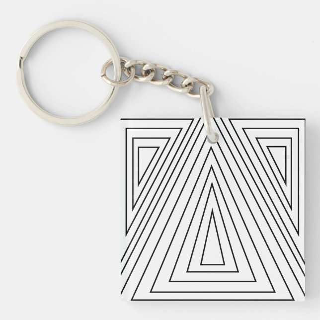 Black and White Concentric Triangle Pattern  Key Ring (Front)