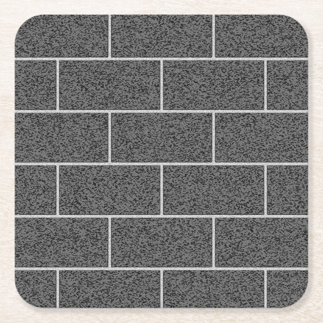 Black and White Concrete Bricks Pattern Square Paper Coaster (Front)