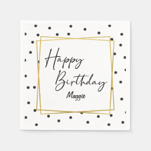Black and White Confetti Dots Birthday for Her Napkin