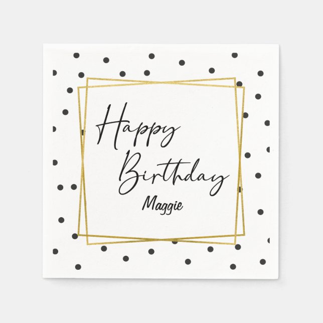 Black and White Confetti Dots Birthday for Her Napkin (Front)