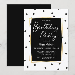 Black and White Confetti Dots Birthday Party Invitation