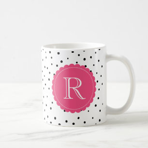 Black and White Confetti Dots Pattern Monogram Mug