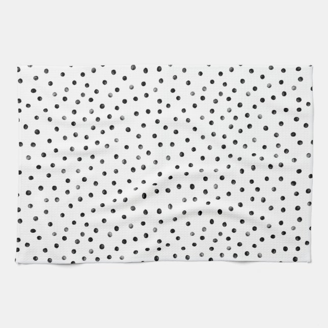Black And White Confetti Dots Tea Towel (Horizontal)