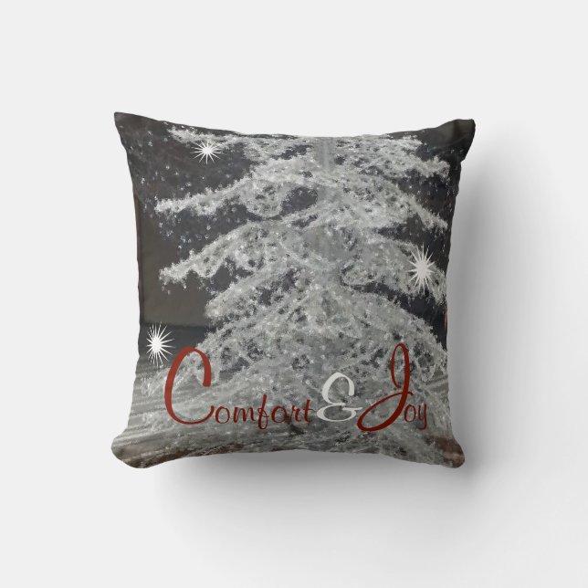 Black And White Contemporary Christmas Tree Cushion (Front)