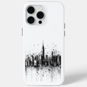 Black and White Contemporary City Skyline iPhone 15 Pro Max Case