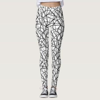 Black and White Contemporary Line Art  Leggings